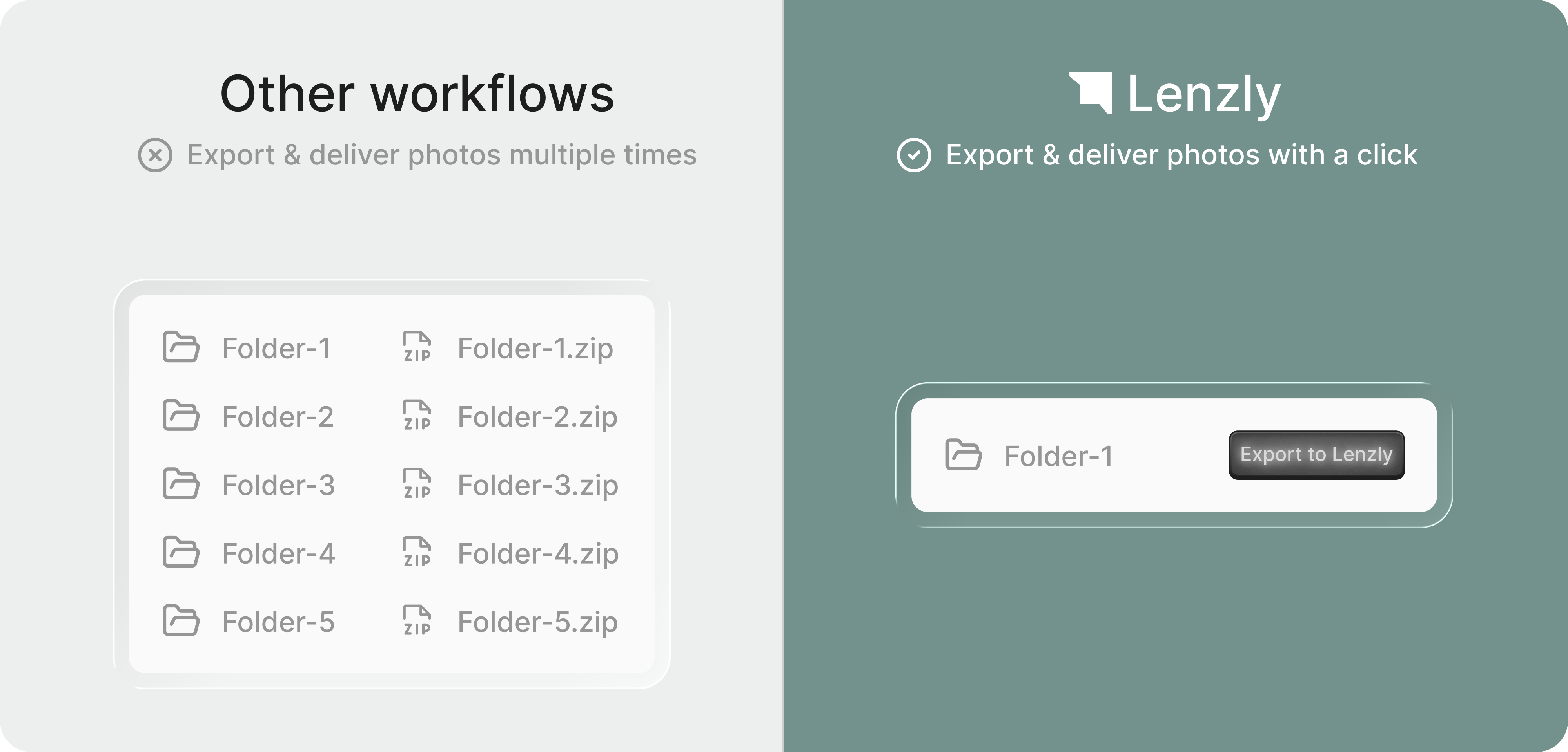 Compare repeated exports with one-click export in Lenzly
