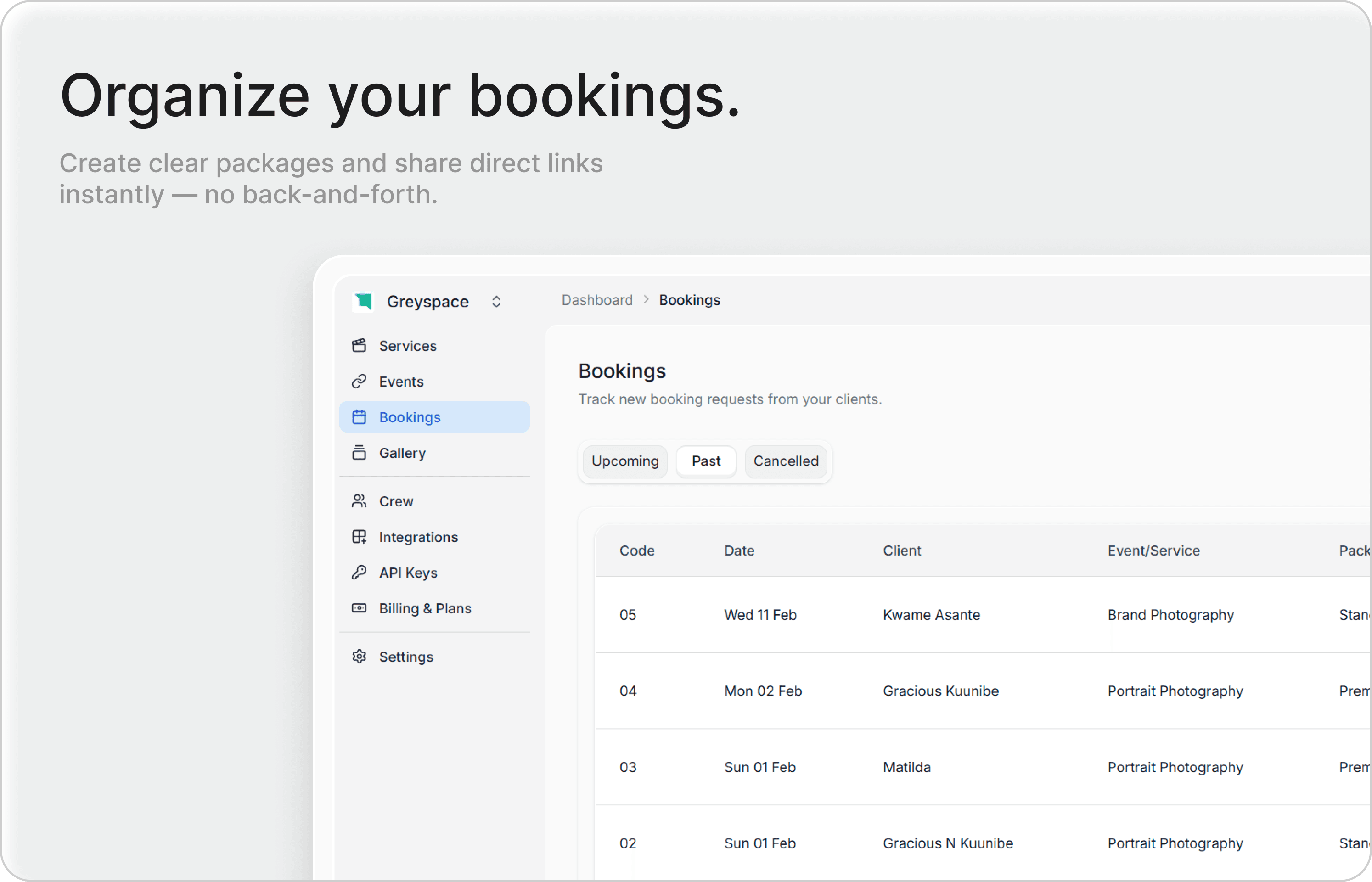 Organize your bookings in one dashboard